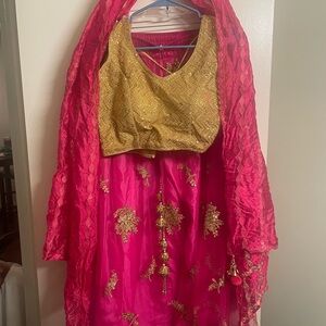 Lehenga, top and dupatta